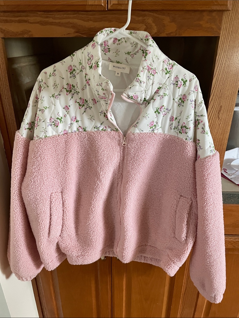 Wishlist Pink Floral Panel Sherpa Zip Jacket